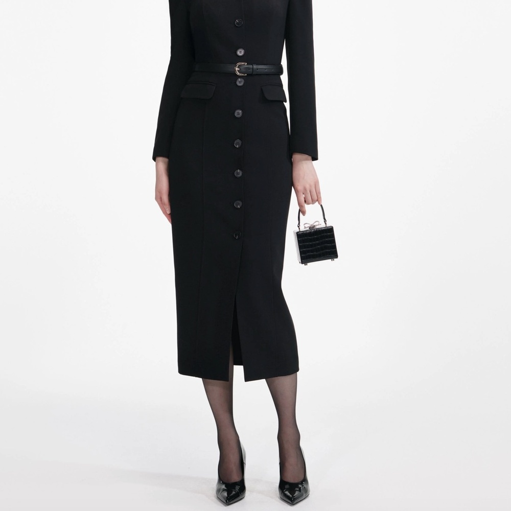 self-portrait Black Tailored Crepe Midi Dress - US4 - MSRP $715 - NWT - Picture 8 of 8